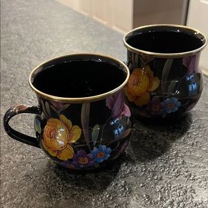MacKenzie-Childs Black Floral Market Mugs- set of 2. New without box